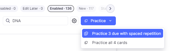 卡片表格中的练习按钮。