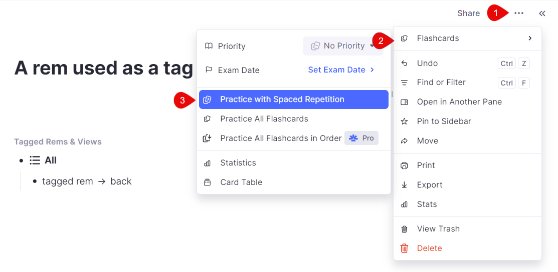 通过使用文档菜单从标签练习。