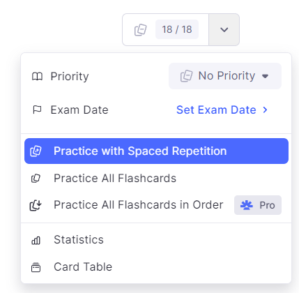 练习按钮的更多选项菜单。