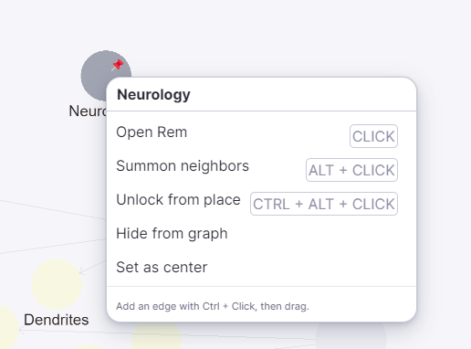在知识图谱中右键单击节点,会显示包含更多选项的菜单。