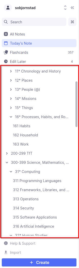 RemNote 团队成员知识库中的侧边栏,文档侧边栏部分被高亮显示。