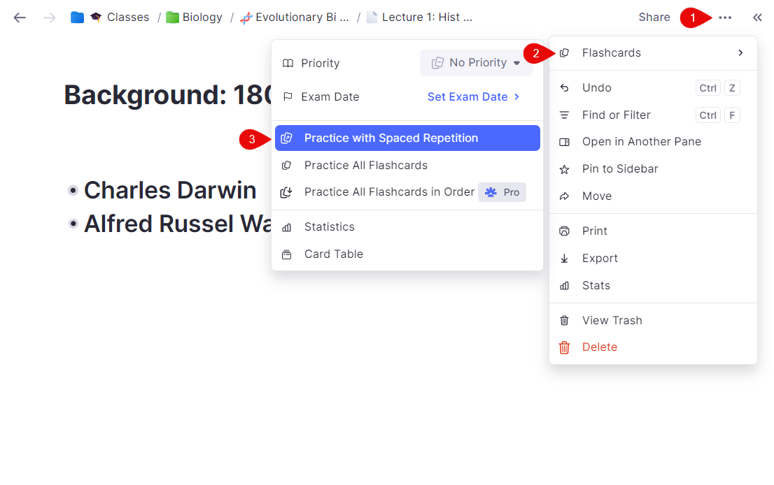 从文档菜单打开记忆卡片菜单。