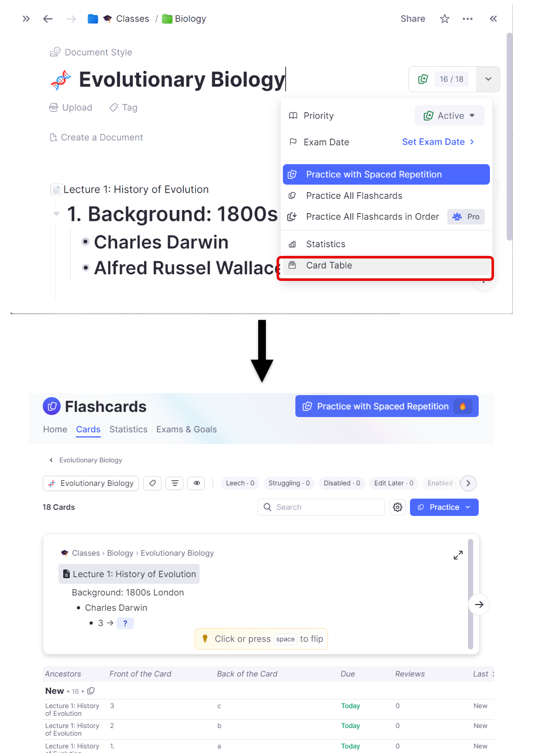 从特定文档打开卡片表格。