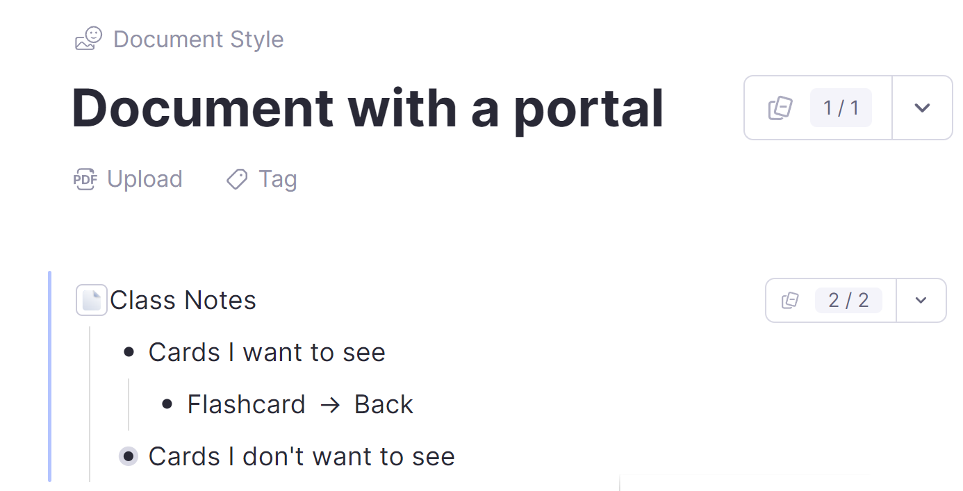传送门仅包含对父文档可见的记忆卡片的示例。